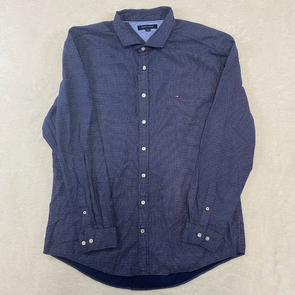 Tommy Hilfiger Button Up Monogram Print Dress Shirt XXL
